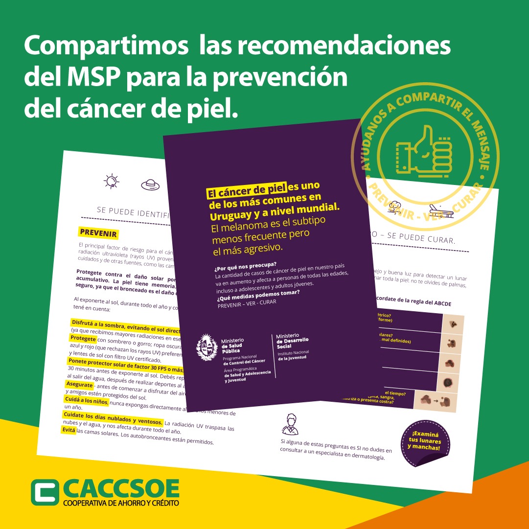 Compartimos las recomendaciones del MSP para la prevención del cáncer de piel