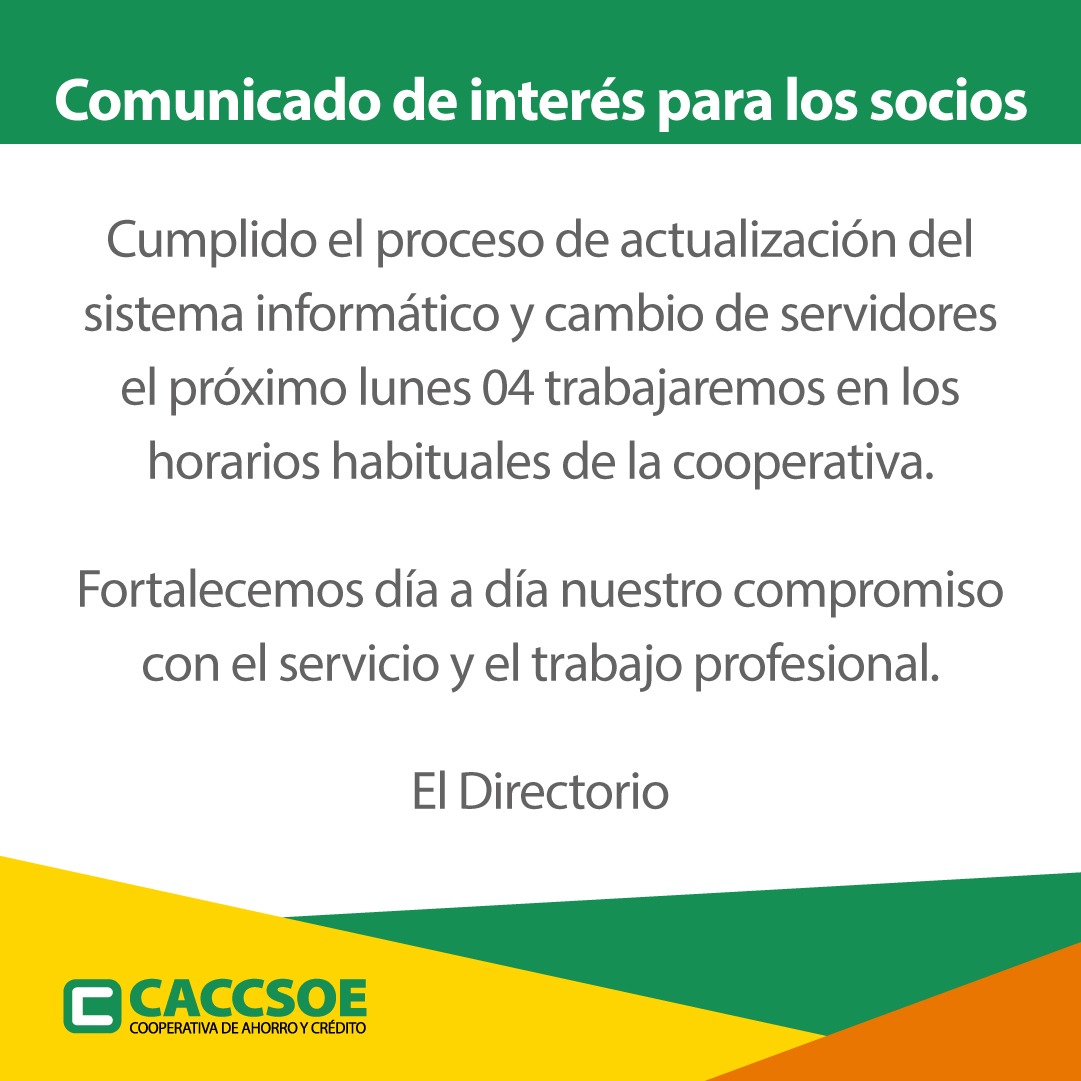 Comunicado de interés a los socios.