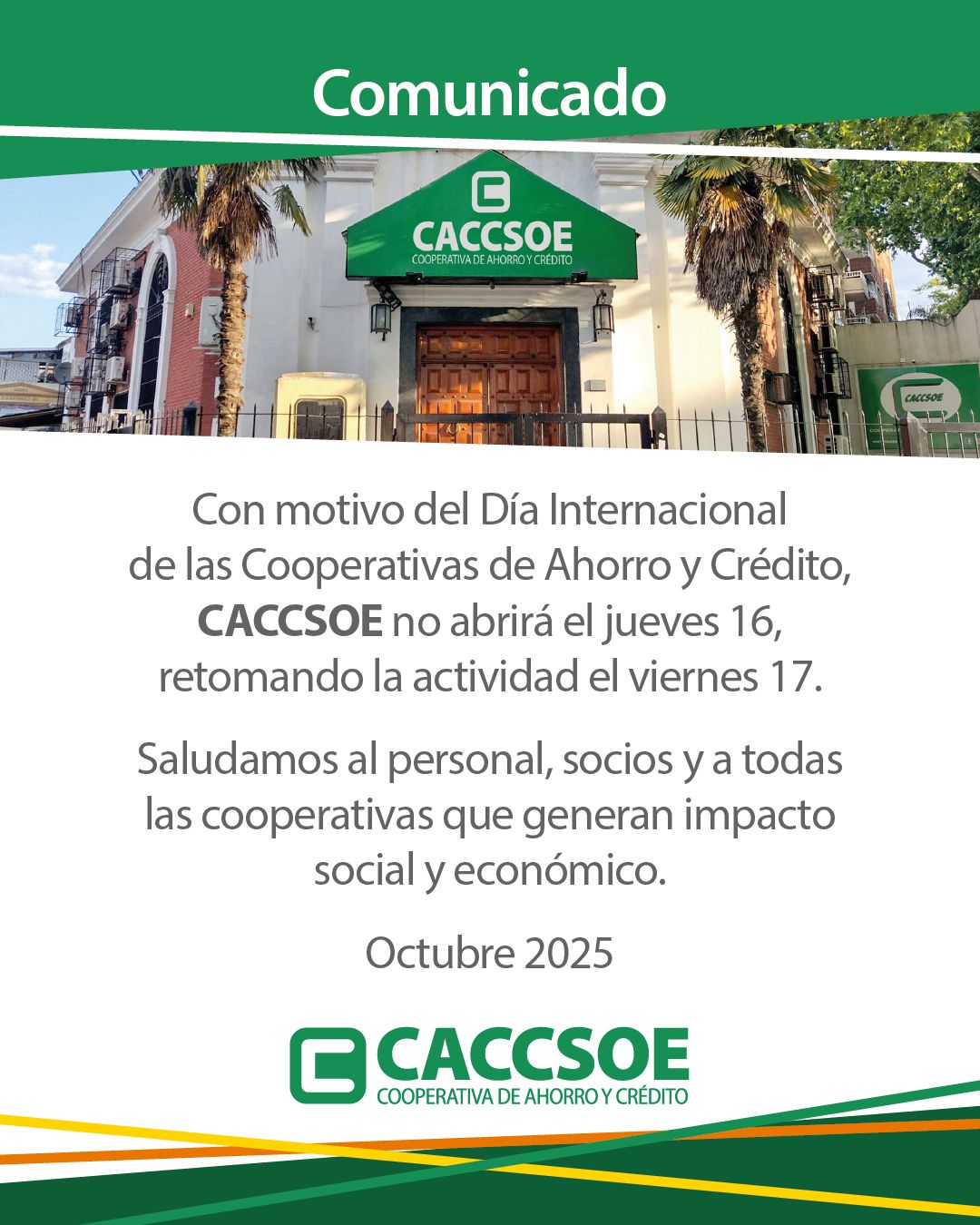 Comunicado – Día Internacional de las Cooperativas de Ahorro y Crédito